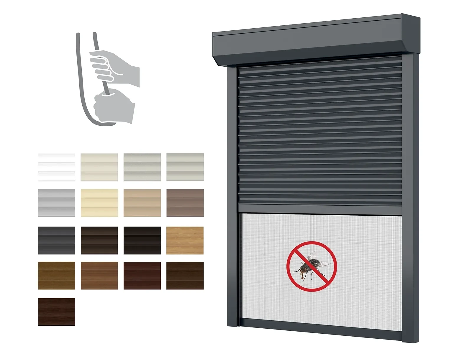 Hliníkové rolety BOX 165mm s rolovacou sieťou - výška do 1690 mm - RUČNÉ OVLÁDANIE